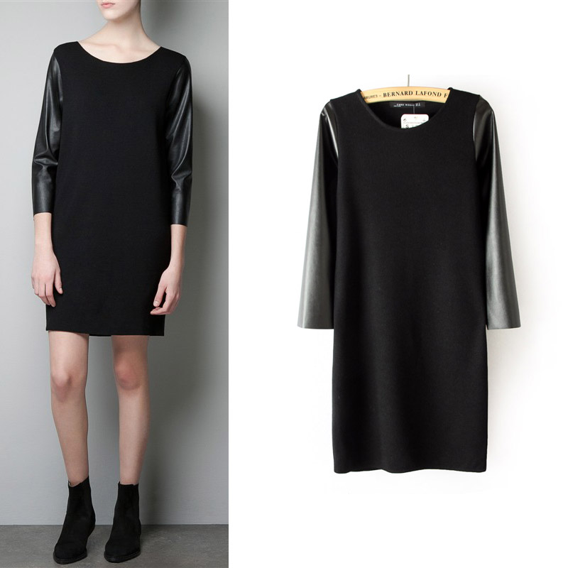 2013 spring fashion  faux leather  knitted slim elegant all-match women dress Free shipping