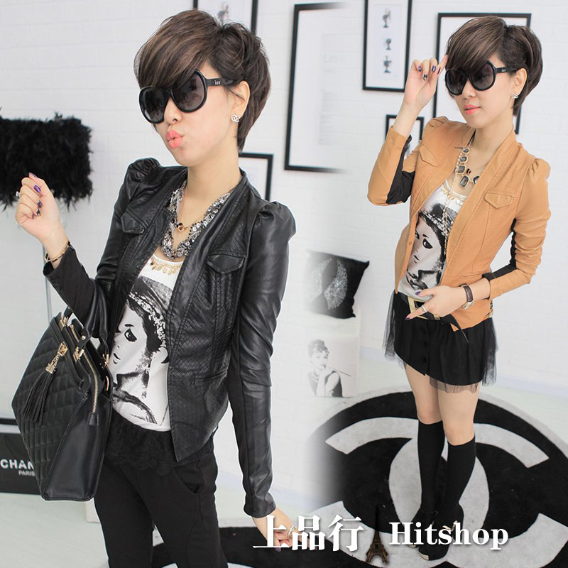 2013 spring fashion knitted short jacket slim leather clothing