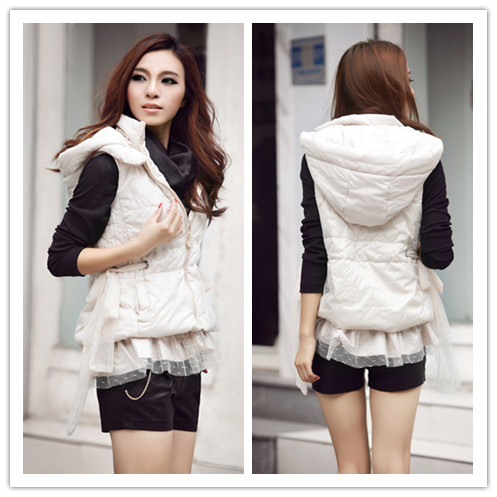 2013 spring fashion lace vest hooded down cotton-padded jacket thickening women's vest waistcoat