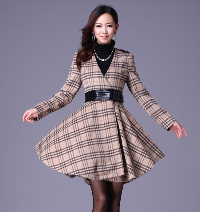 2013 spring fashion leather the waist slim plus size long design wool outerwear