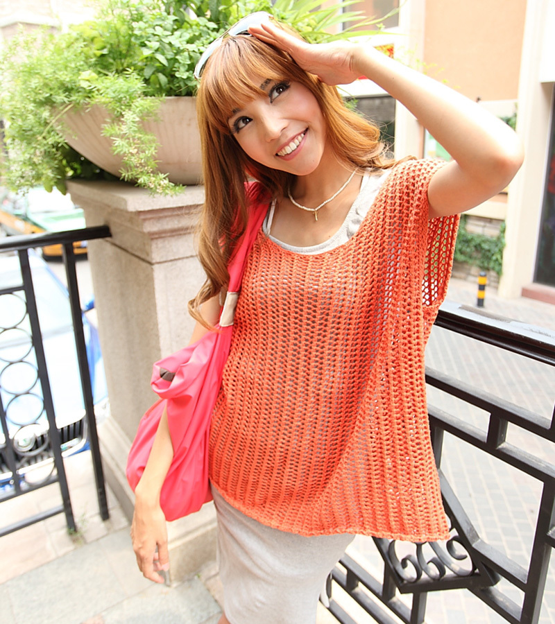 2013 spring fashion loose cutout solid color pullover sleeveless sweater