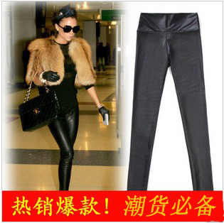 2013 spring fashion matt slim high waist faux leather pants trousers female legging