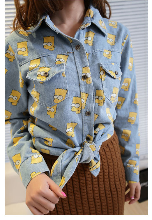 2013 spring fashion  new arrival cartoon printign long pattern cowboy shirt