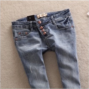 2013 spring fashion vintage breasted v small rivet skinny jeans pants