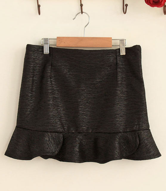 2013 spring fashion vintage faux leather all-match ruffle punk handsome basic bust skirt short skirt