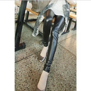 2013 spring fashion women's thin slim faux leather basic legging trousers 9383