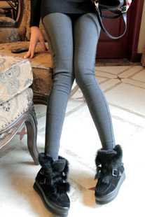 2013 spring faux leather all-match sidepiece patchwork fleece basic trousers