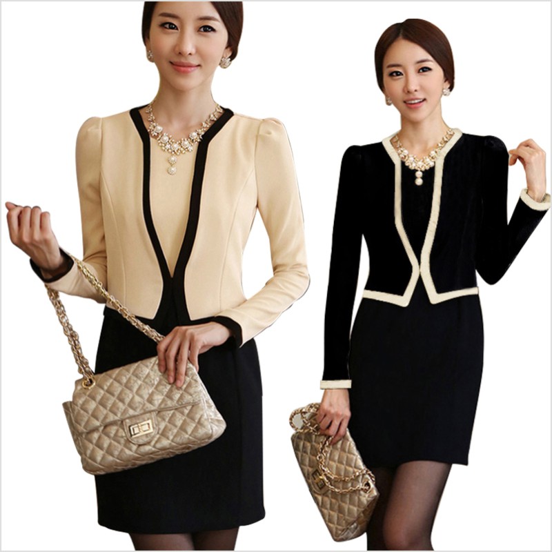 2013 spring faux two piece set professional women one-piece dress professional set one-piece dress long-sleeve