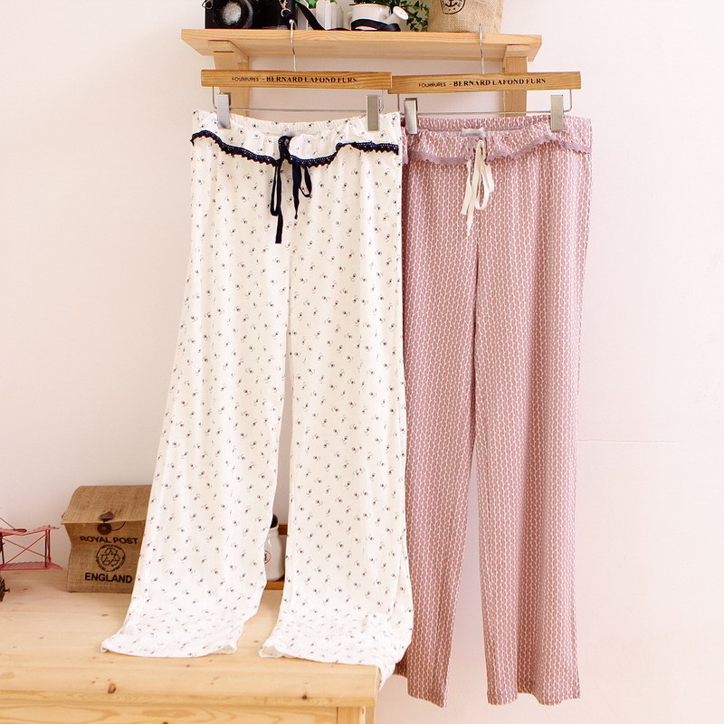 2013 spring female comfortable 100% cotton laciness pajama pants lounge pants trousers plus size 32-k55