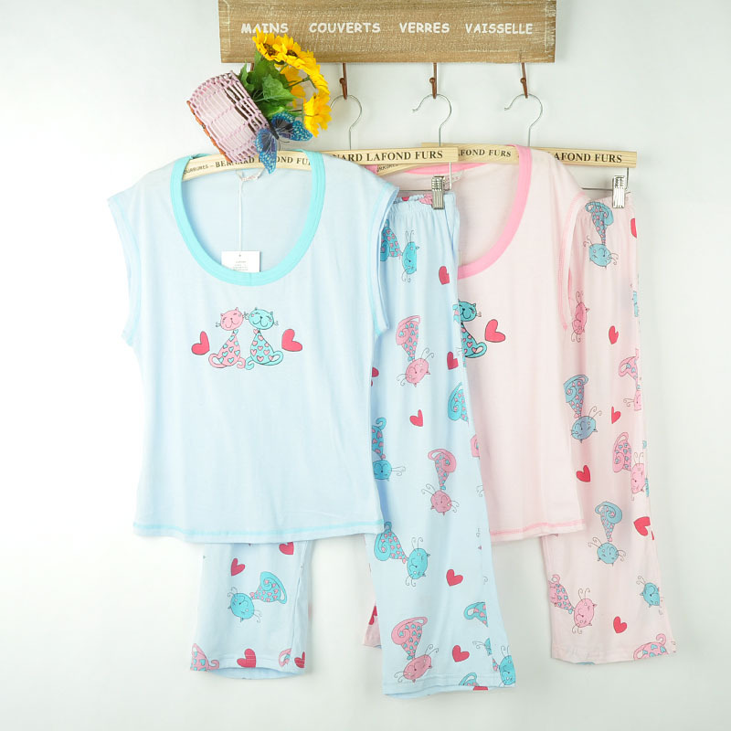 2013 spring female cotton sleepwear set lounge set vest knee length trousers