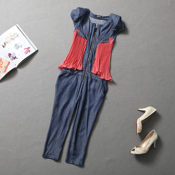 2013 spring female denim jumpsuit one piece denim trousers sleeveless denim zipper sleeveless jumpsuit