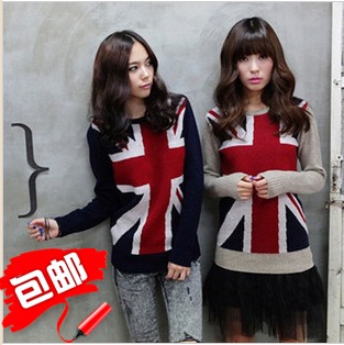 2013 spring female fashion flag torx national flag medium-long pullover fashion preppy style sweater female