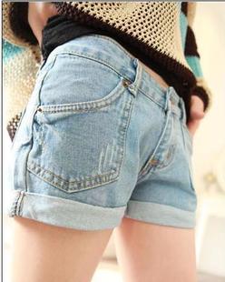 2013 spring female fresh pocket denim shorts plus size loose straight trousers hot