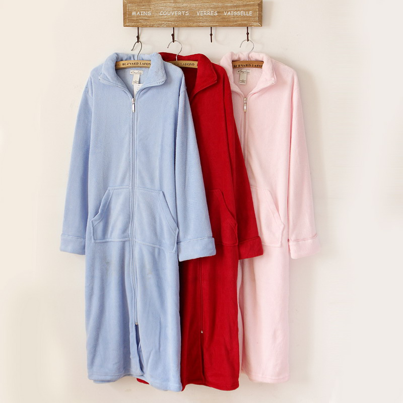 2013 spring female high quality coral fleece zipper bathrobes robe plus size 40 - f7