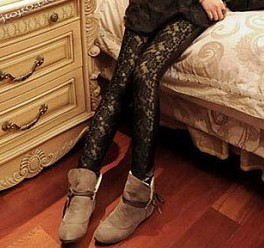 2013 spring female japanese style all-match sweet lace flower leather patchwork 9 slim legging