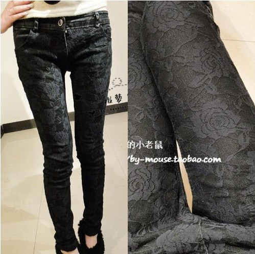 2013 spring female lace flower slim hip jeans pencil pants skinny pants