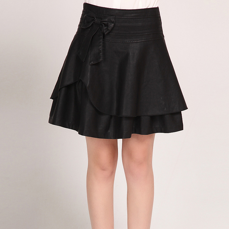 2013 spring female leather skirt short skirt PU puff skirt bust skirt bow all-match 8617