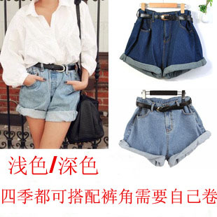 2013 spring female roll-up hem denim shorts light color loose plus size hot trousers female denim trousers