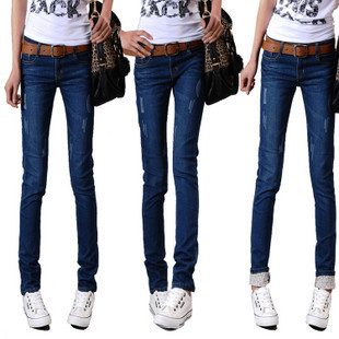 2013 spring female skinny jeans pants wearing white water wash pencil pants women's long trousers plus size