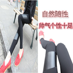 2013 spring female tight legging autumn asymmetrical patchwork faux leather legging