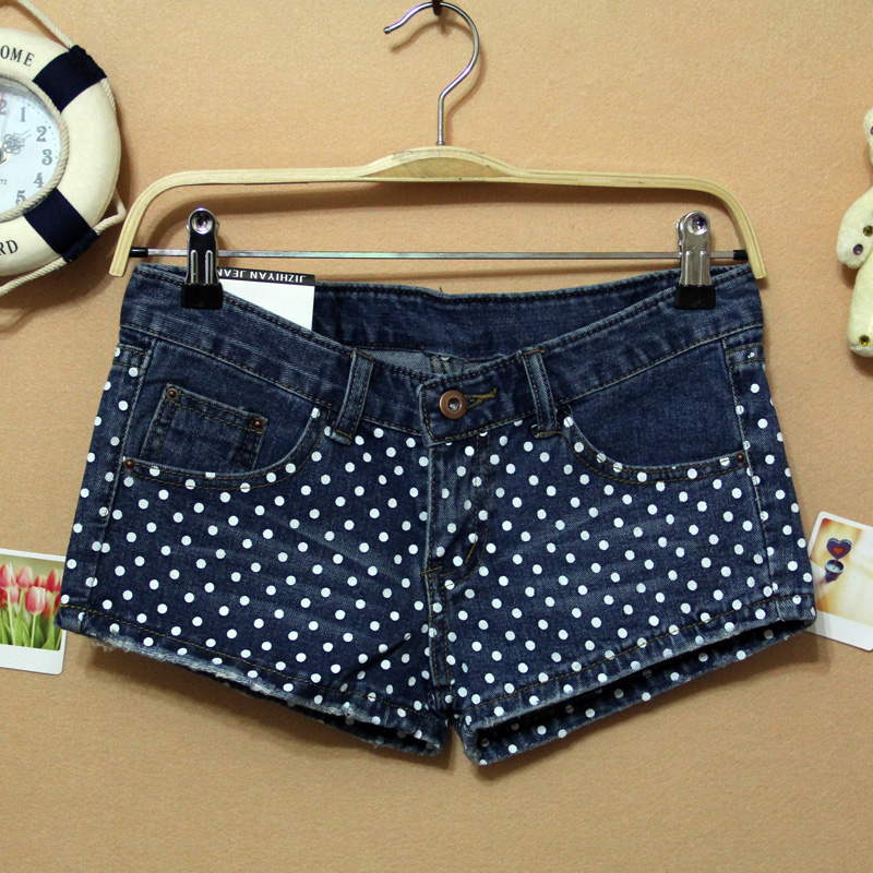 2013 spring flash mid waist dot denim shorts female summer women's hot loose trousers