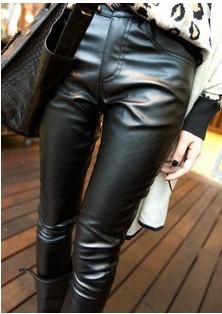 2013 spring fleece slim thermal sexy elegant leather pants legging boot cut jeans female