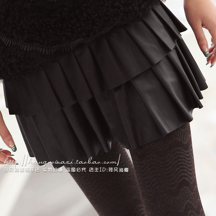 2013 spring formal all-match pleated faux leather female bbb30003 miniskirt