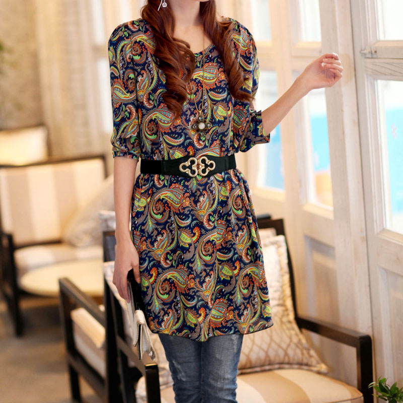 2013 spring formal pullover long-sleeve chiffon dress female leather belt