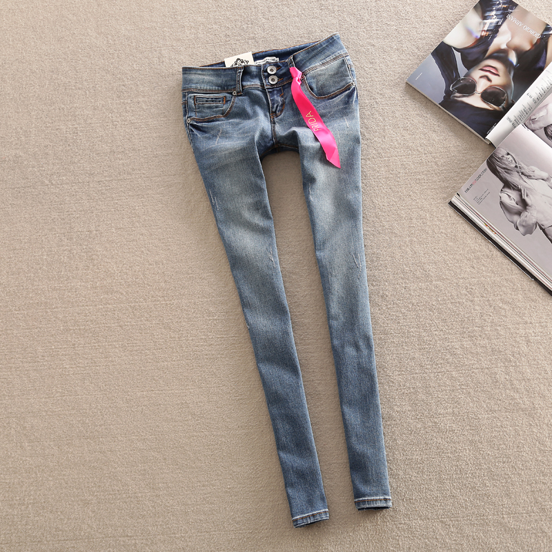 2013 spring fornarina blue retro finishing wearing white slim elastic skinny pants jeans female