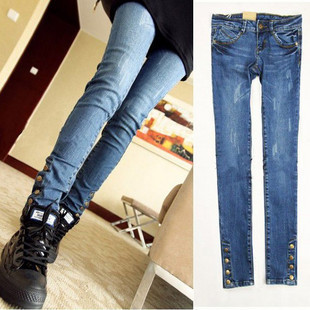 2013 spring four seasons cat jeans scratches distrressed women's gossip skinny pants trousers