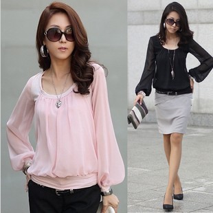 2013 spring gentle women sun shirt thin solid color lantern sleeve top short design chiffon shirt long-sleeve faux two piece set