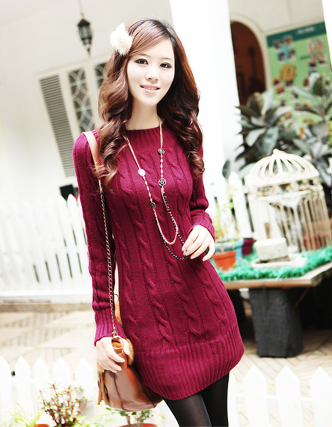 2013 spring gentlewomen twisted o-neck sweater medium-long long-sleeve basic sweater female