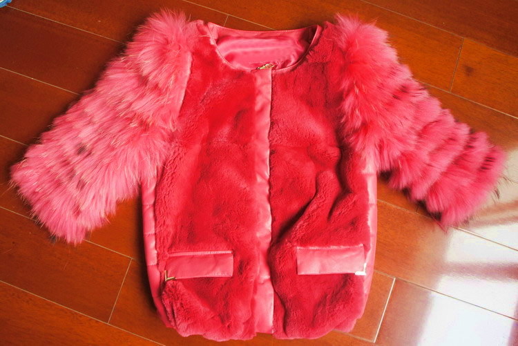 2013 spring genuine leather fur clothing female slim short design raccoon fur sleeves rex rabbit hair down outerwear