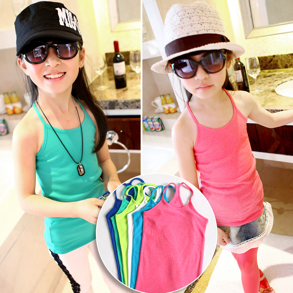 2013 spring girls clothing candy color all-match spaghetti strap top vest child solid color suspenders basic shirt