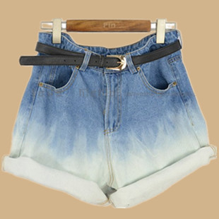 2013 spring gradient loose roll-up hem high waist denim shorts harem pants plus size shorts boots pants