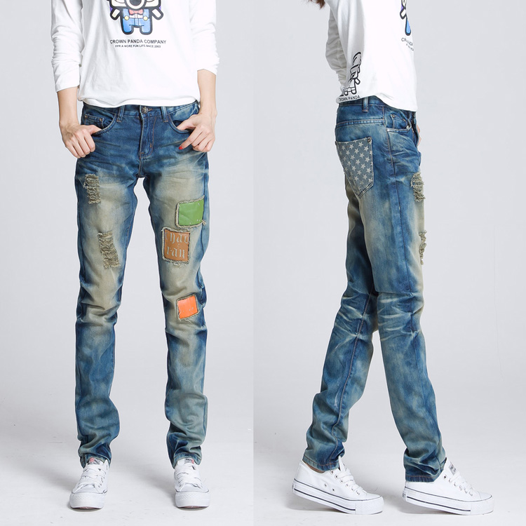 2013 spring harem pants loose female harem pants denim hiphop hole applique beggar pants