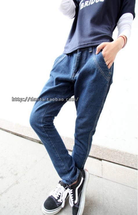 2013 spring harem pants women jeans blue mid waist skinny pants long trousers