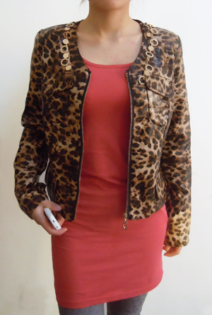 2013 spring high quality leopard print slim short design leather clothing coat women's