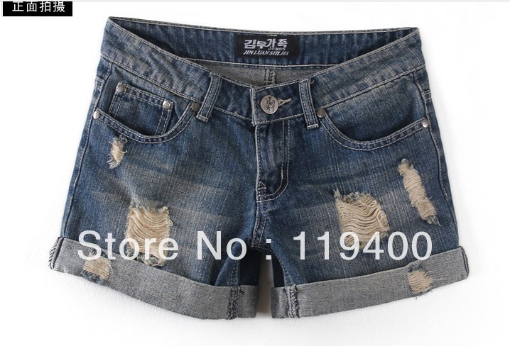 2013 spring hole casual plus size denim roll-up women's hem shorts mm shorts female trousers