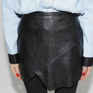 2013 spring irregular patchwork leather slim high waist hip leather skirt half-length short skirt