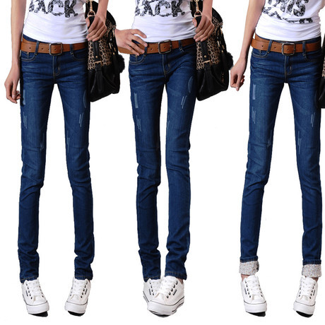 2013 spring jeans female elastic skinny pants pencil pants roll up hem denim trousers