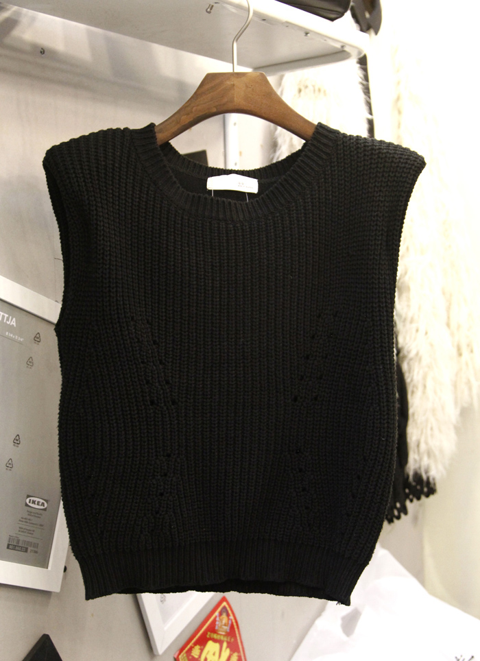 2013 spring knitted shoulder pads black wool vest outerwear