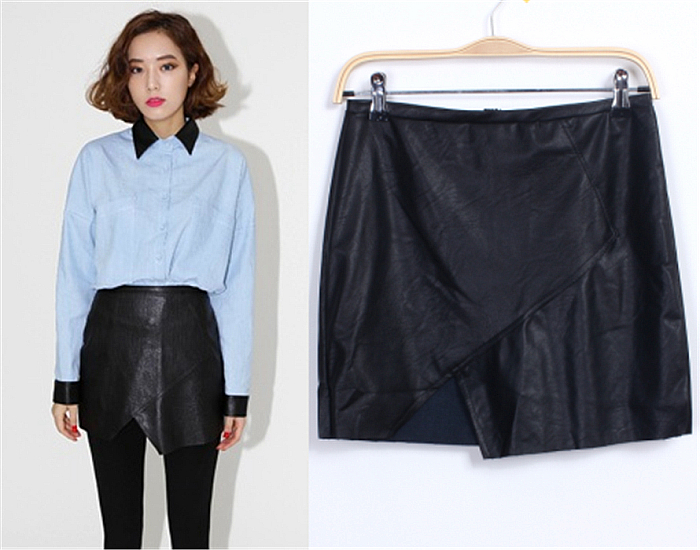 2013 spring korea fashion handsome all-match motorcycle patchwork PU leather  mini skirt