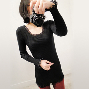 2013 spring lace thread slim medium-long basic shirt female sweater