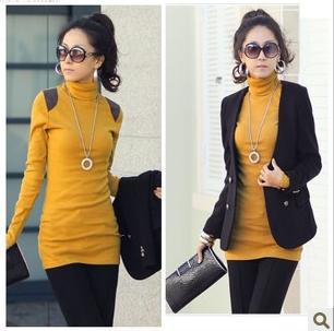 2013 Spring Ladies'  Fashion High Collar Long Sleeve Sweaters,Splice Long T-shirts,Bottoming Shirts,Size S-L,CPAM Free Shipping