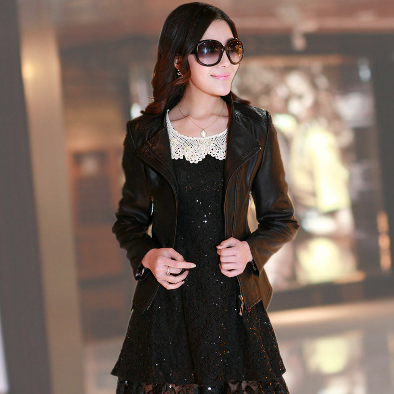 2013 spring leather clothing female short design PU slim outerwear plus size leather clothing female plus size