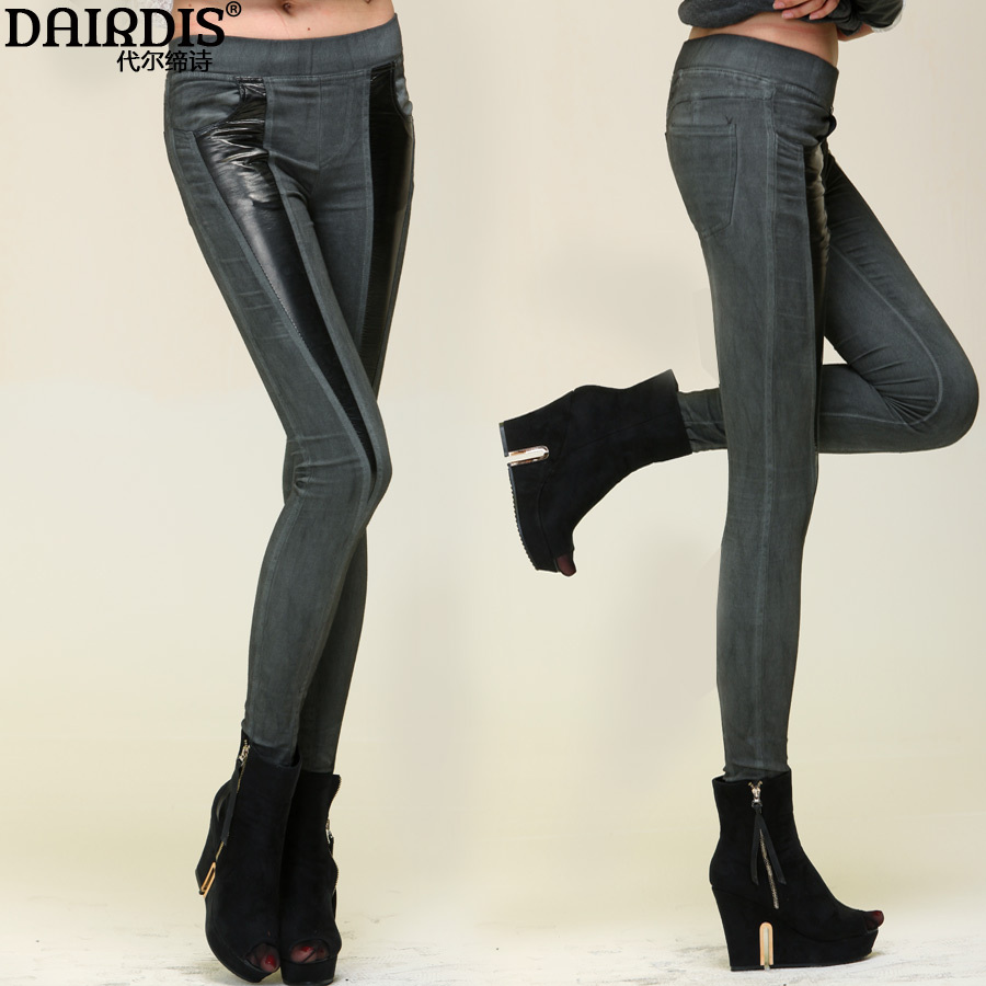 2013 spring leather pants pencil pants jeans female skinny legging pants jeans trousers