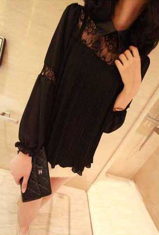 2013 spring leather small lapel sexy black lace patchwork chiffon top one-piece dress c20