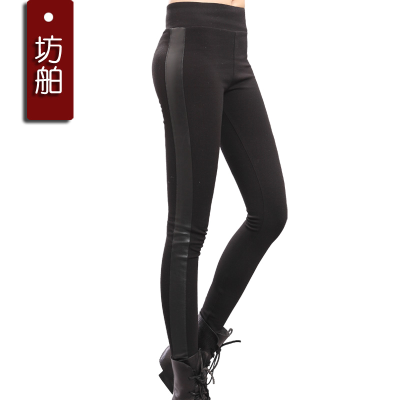 2013 spring legging patchwork trousers leather pants FBQL-