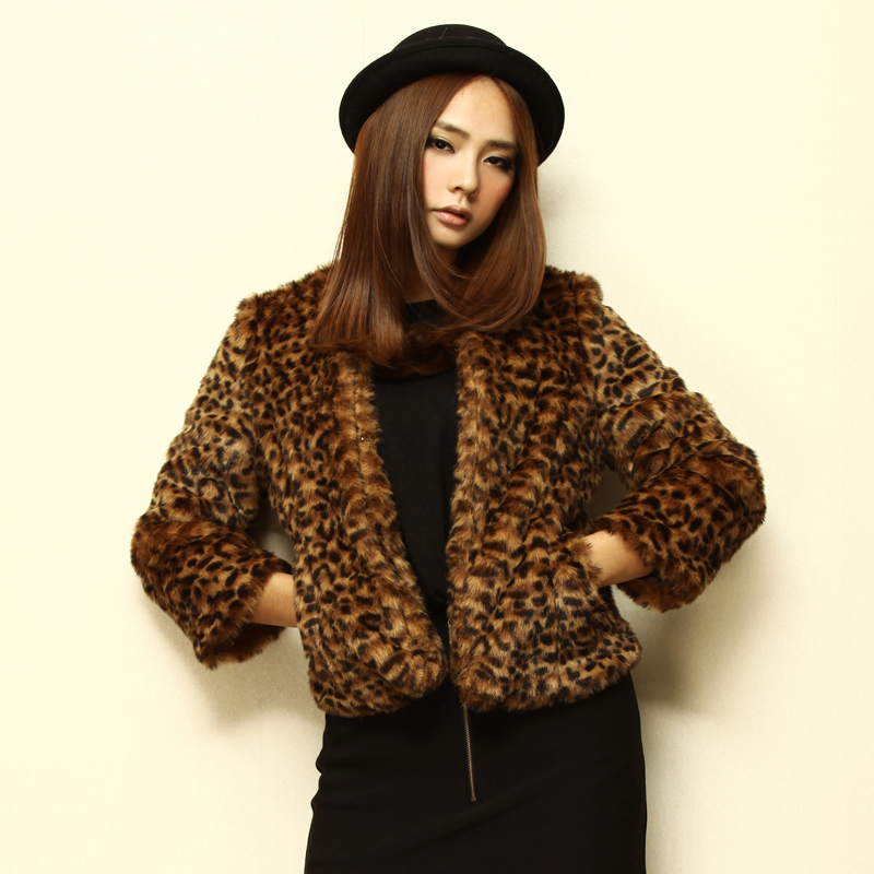 2013 spring leopard print elegant o-neck short design leopard print overcoat